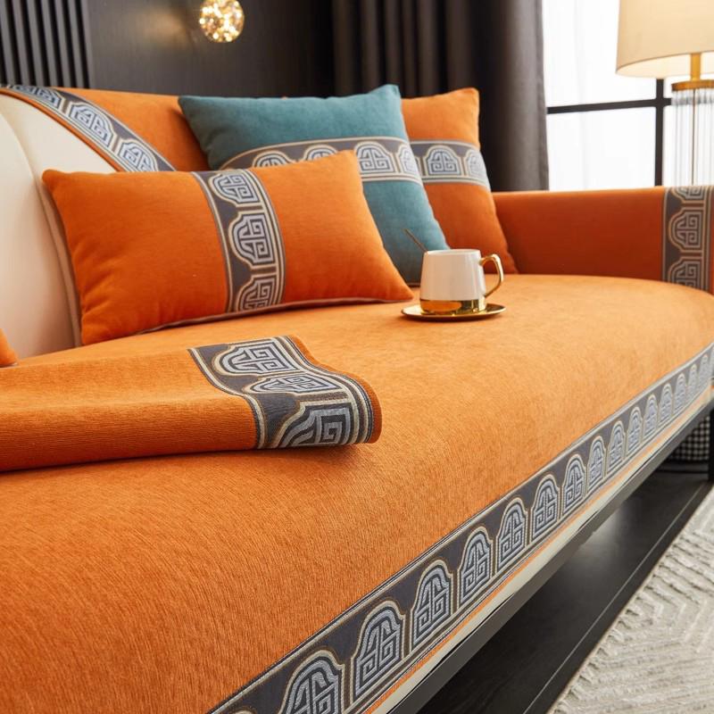 Ретро Кофейная Подушка для Дивана Новый Китайский Стиль Четыре Сезона Универсальная Накладка на Диван Шенилловое Полотенце для Спинки Дивана Чехол для Дивана Домашний Декор