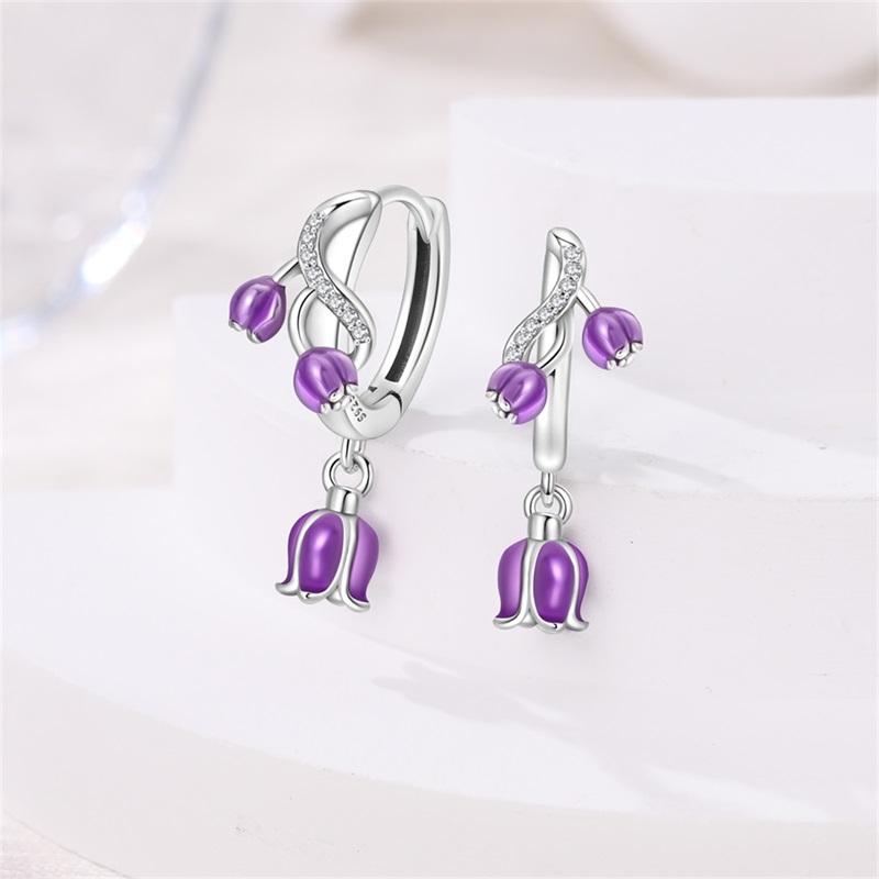 New 925 Silver Bee Butterfly Pink Lily Lotus Earrings For Women Cherry Strawberry Ear Studs Elegant Party Jewelry