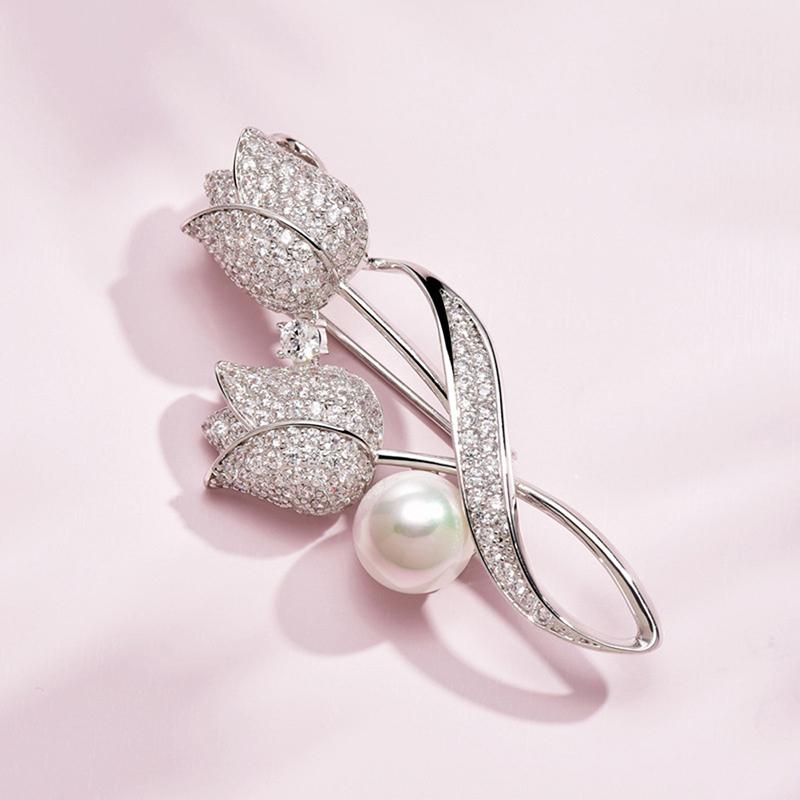 1Pc Brooch Rhinestone Tulip Flower Brooch Anti-glare Suit Brooch Collar Pin Jewelry