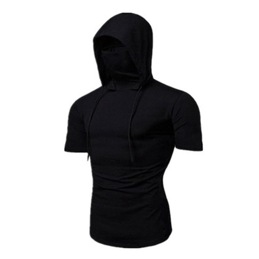 Spring and Autumn Personality Elastic Men's Fashion Ninja Clothes Hooded Casual Short Sleeve Mask T-Shirt