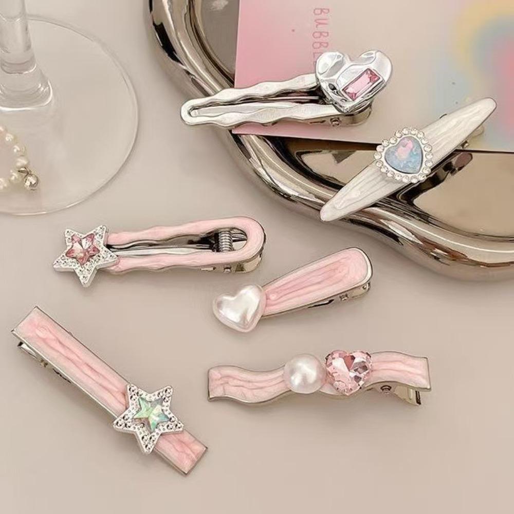 5/6Pcs Sweet Galaxy Pink Hairpins Heart Shape Barrettes Fashion Hair Accessories for Women Girls