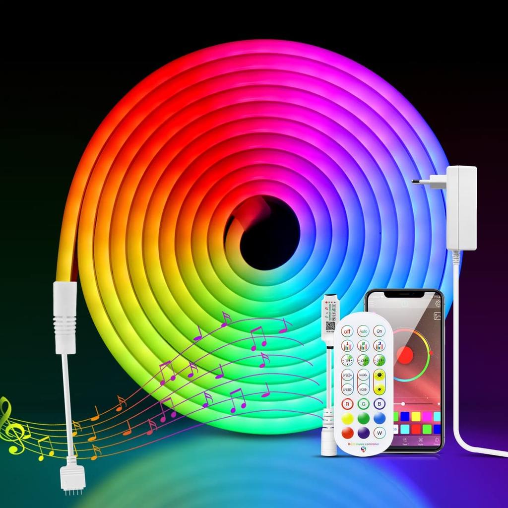 Flexible 1-5M Neon Led Strip Light Bluetooth RGB Led Lights Waterproof Tape Diode DC Bluetooth Control+EU Adapter