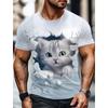 Summer Round Neck 3D Cat Print Top Fashionable Casual Short Sleeved Men's T-shirts