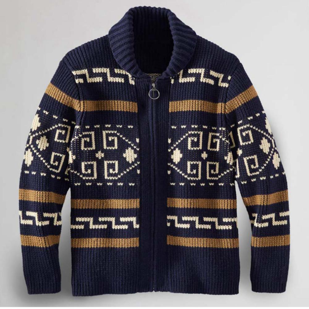 Autumn and Winter New Design Pattern Men's Fashionable Lapel Casual Cardigan Long Sleeved Jacquard Knitted High Weight Sweater Zipper Jacket