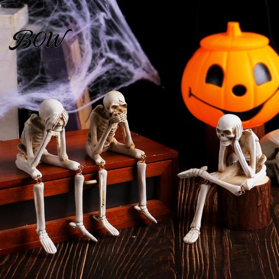 Spooky Halloween Party Supplies Skeleton Statue, See Speak Hear No Evil Figurines, Unique Statue Collectible Skull Decoration for Indoor Mantel Table