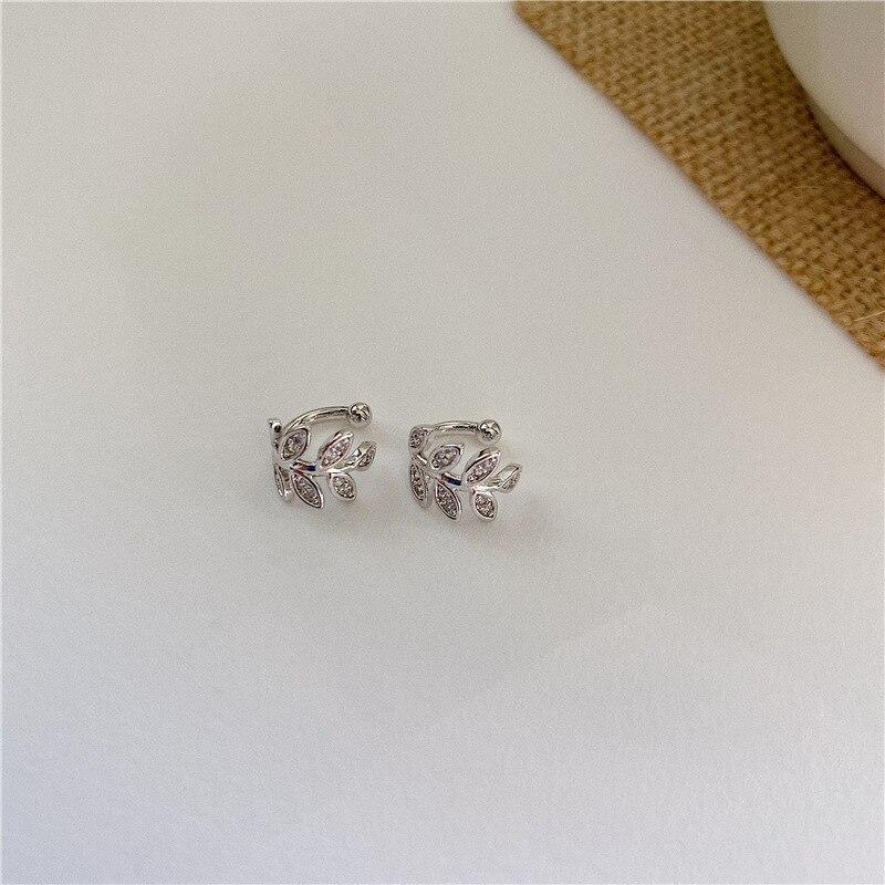 925 Sterling Silver Leaf Earcuff Clips On Earrings For Women Sweet Cute Student Jewelry
