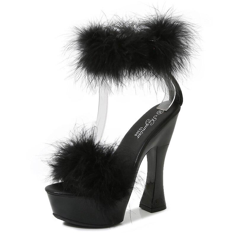Женская обувь на высоком каблуке для ночного клуба, однотонная обувь на толстом каблуке из норки, Fairy Catwalk, серия 1106, каблук 14 см, платформа 4 см, LFD