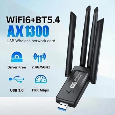 1300 Мбит/с Bluetooth 5.4 WiFi Адаптер Двухдиапазонная 2.4 ГГц/5 ГГц Беспроводная сетевая карта 4-антенный беспроводной приемник для ПК/ноутбука Без драйверов