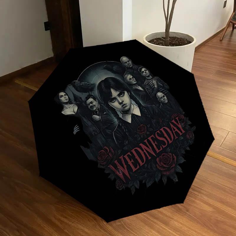 1pc Wednesday, Gothic Family Themed Umbrella for Men & Women, Valentine's Day Christmas Decorative Umbrell013