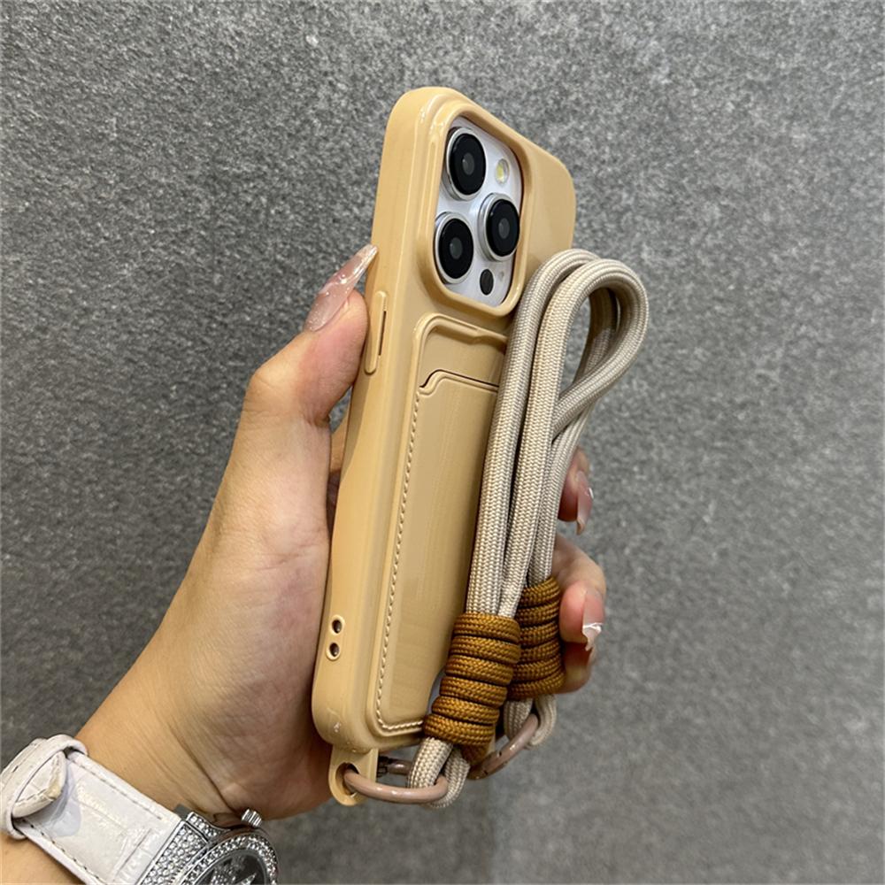 Fashion Wrist Strap Lanyard Wallet Card Holder Phone Case For iPhone 16 11 12 13 14 15 Pro Max Plus XS X XR Soft Silicone Cover