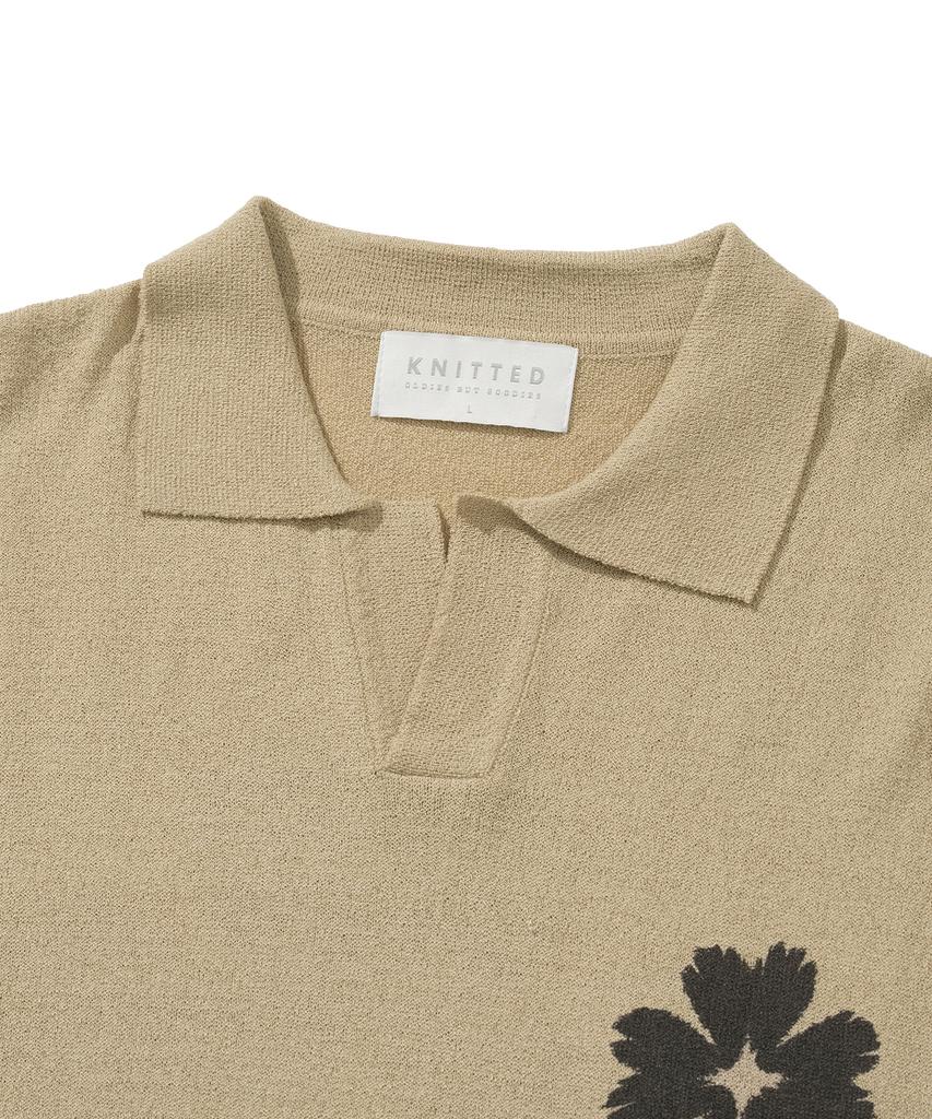 KNITTED Cool Summer Open Collar Clover Knit Beige