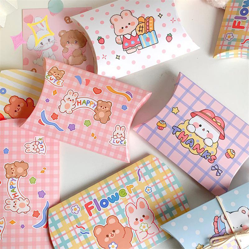 10Pcs Chocolate Candy Pillow Box Paper Cartoon Animal Gift Folding Paper Box Small Gift Packaging Box