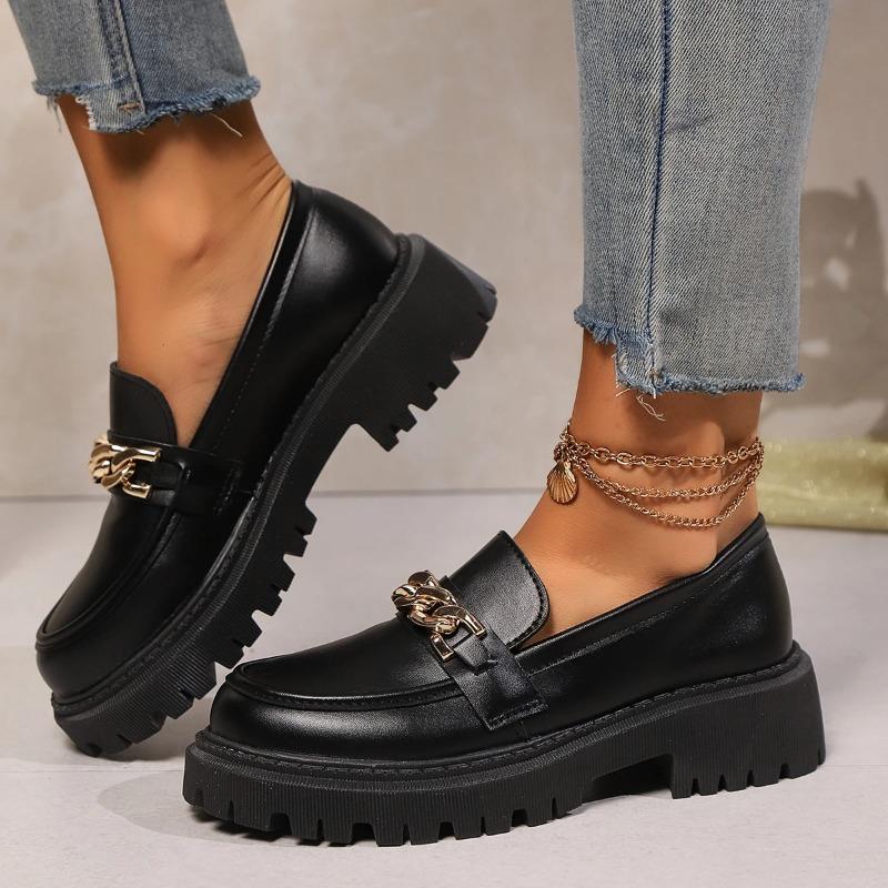 Модные туфли-лоферы женские туфли женские модные туфли Мэри Джейн с круглым носком оксфорды на платформе повседневные туфли с металлической цепочкой пряжкой женские туфли на каблуках