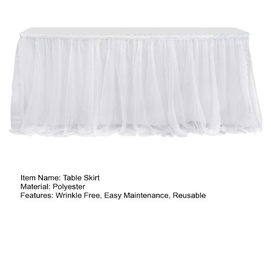 Tulle Table Skirt for Rectangular Tables White Pleated Table Cloth 6Ft/9Ft Wrinkle Free Tablecloth with Tutu Skirt for Wedding Birthday Party Bridal