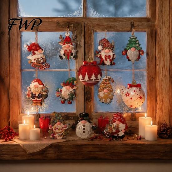 Christmas Porch Eave Decorations 24/48Pcs Wooden Hanging Ornaments, Gnome Elk Gingerbread Ball DIY Tree Layout Kit Tags, Xmas for Home Yard