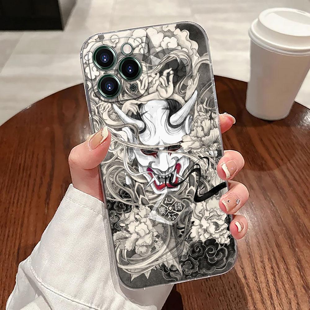 Чехол-тату для телефона Apple iPhone 17 16 15 14 13 12 11 Pro Max 16 Plus 16E 17Air 17Pro с изображением призрака самурая Ханья в стиле Укиё-э