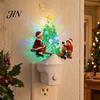 Small Space Night Light Christmas Plug-in LED Light, Resin Glowing Tree Lamp with Kids Reindeer Shaped Seesaw Design, Wall Decor for Bedroom Hallway,