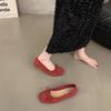 French Flat Bottom Shallow Mouth Single Shoes Women's Shoes 2025 New Retro Suede Small Red Shoes Fairy Wind Ballet Beanie Shoes