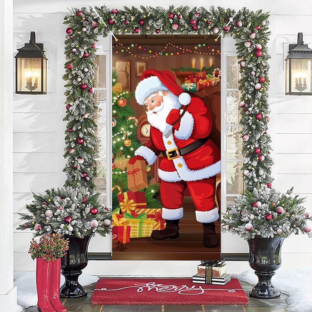 Background Christmas Door Cover Door Hanging Fabric Flag Cute Door Banner Christmas