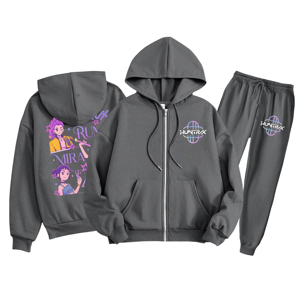 Детская мода Толстовка с длинным рукавом, на молнии, с капюшоном, спортивные штаны с принтом, комплект толстовки с карманами