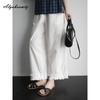 Корейская мода весна-лето женские широкие брюки с высокой талией черные белые базовые хлопковые капри повседневные свободные брюки с оборками