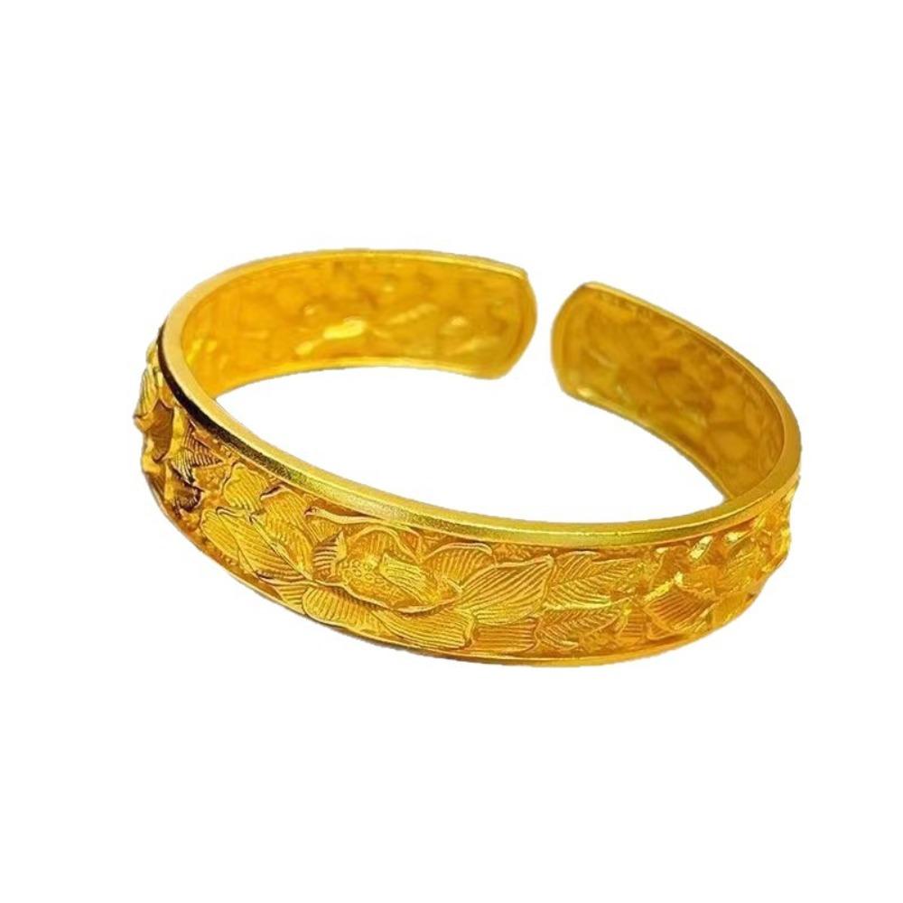 Peony Flower Chinese Style Bangle Opening Wrist Jewelry Exquisite Golden Bracelets Festival Gifts
