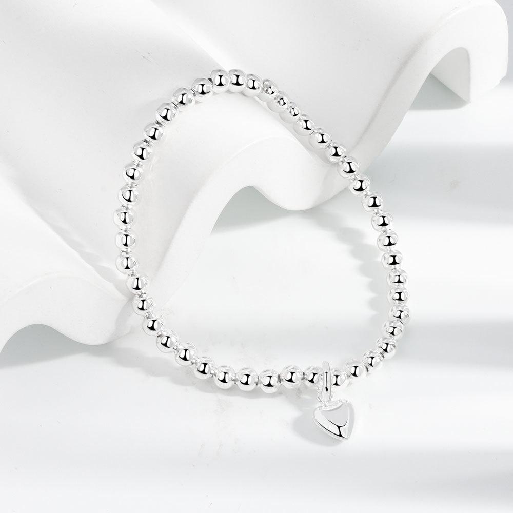 Minimalist S925 Silver Stretch Bracelet For Women With Square Smile Face And Heart Beads Elegant Simple Jewelry Gift