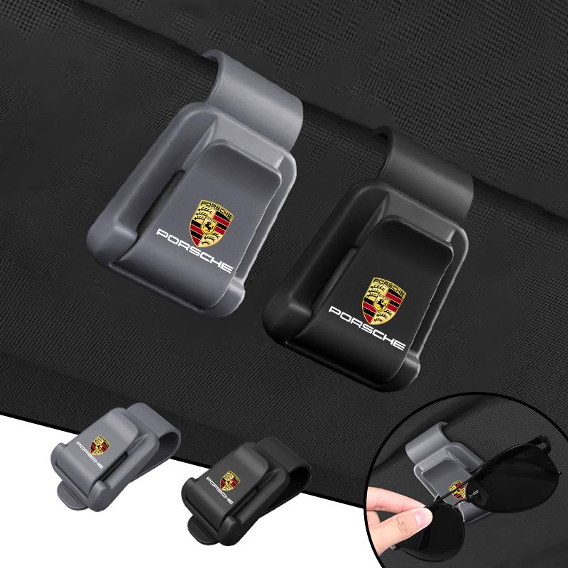 wsdz2 Alloy Car Sun Visor Sunglasses Holder Ticket Card Clip For Porsche Cayenne Panamera Macan 911 718 Taycan Boxster Pajun Cayman