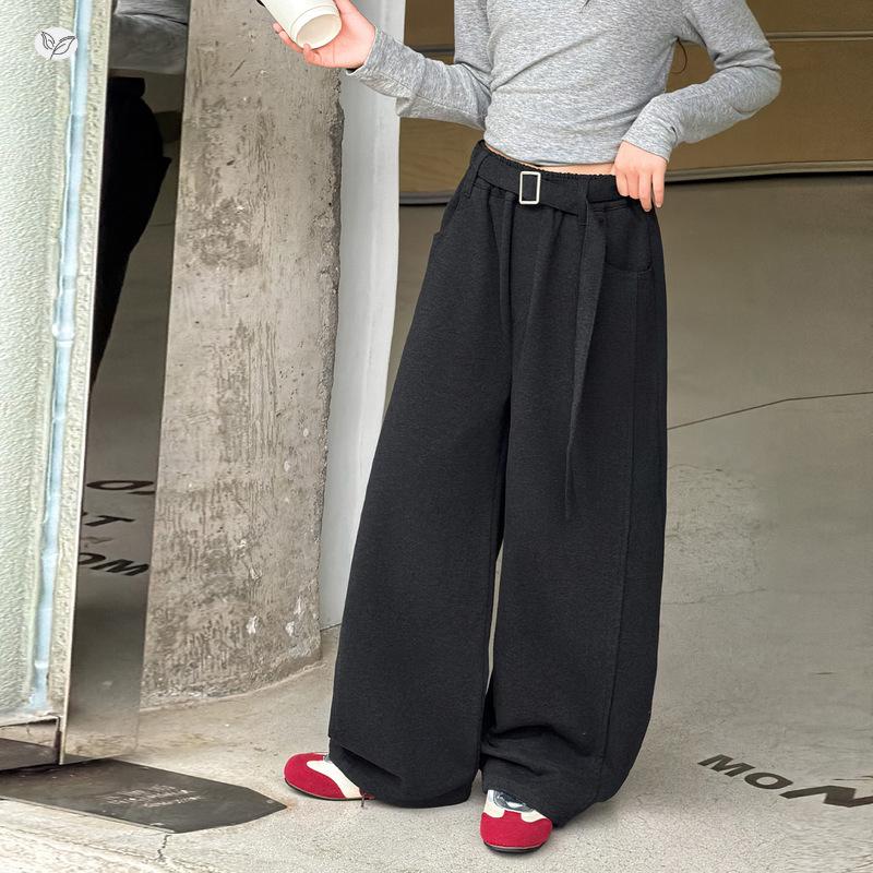 Autumn 2026 Wide-Leg Woolen Pants for Girls: Casual Loose Banana Pants for Middle and Older Children