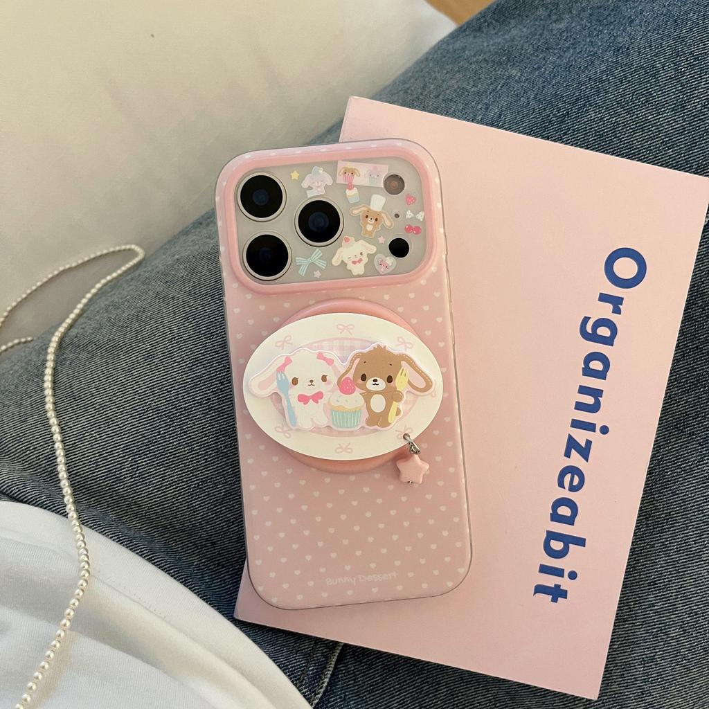 Девочковый розовый чехол для iPhone 17 Pro Max в горошек с магнитной подставкой