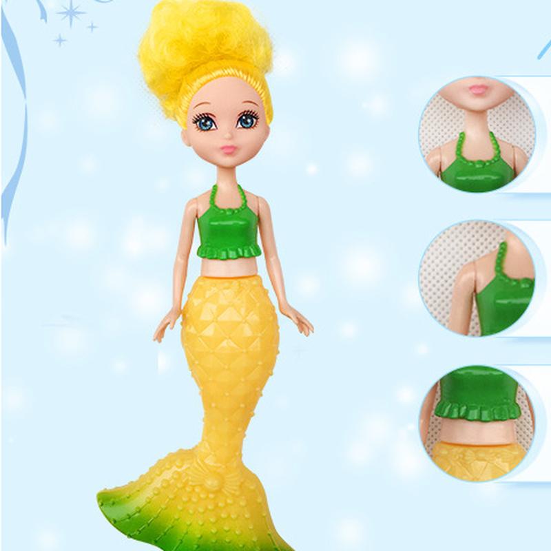 20CM Mini Colorful Glare Mermaid Princess Doll Girls Toy 3D Big Eyes BJD Princess Full Outfits Dresses Collection Childrens Doll Gift