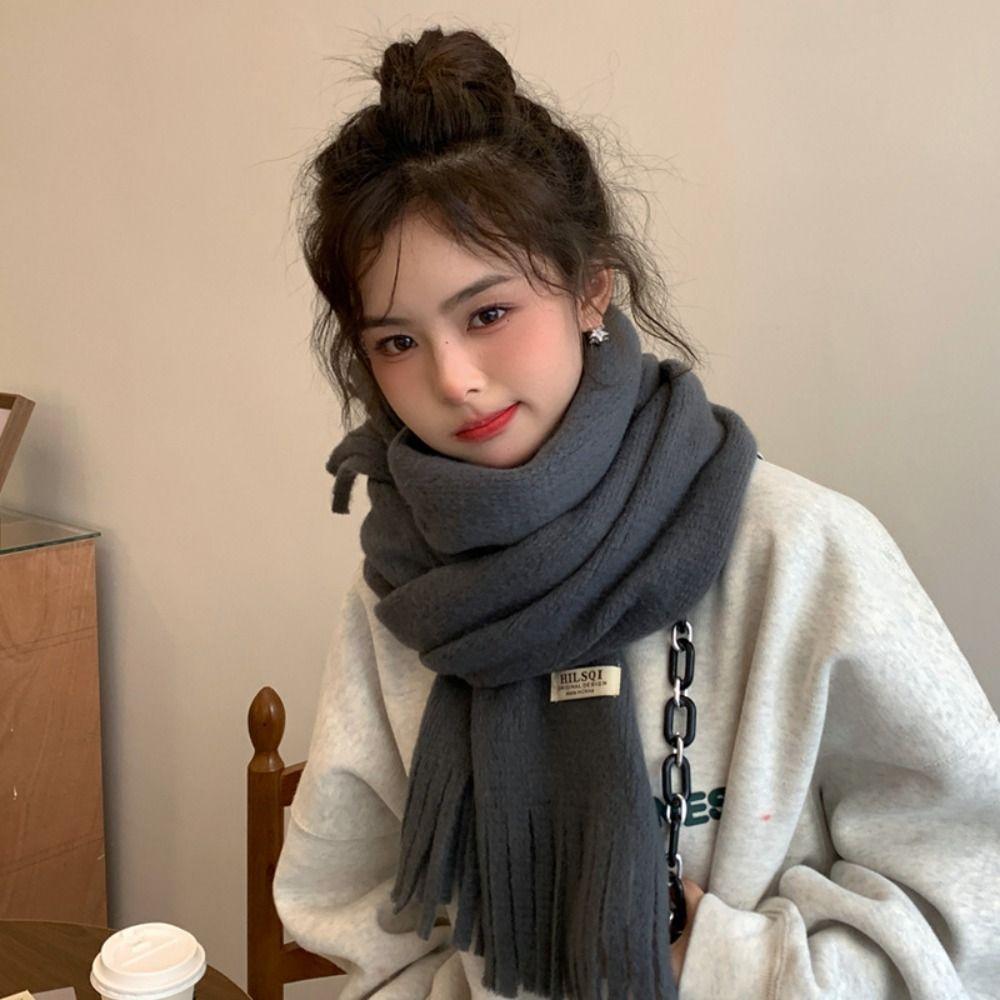 Warm Winter Cashmere Scarf Solid Color Shawl Wrap Fashion Long Tassel Scarves Women