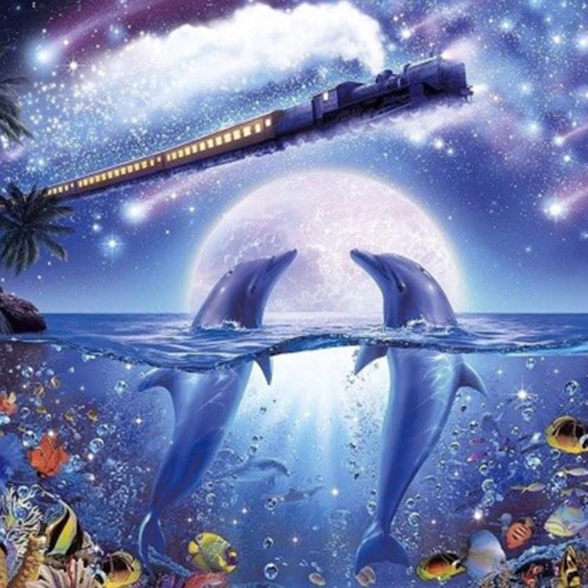 5D Diamond Painting Diy Round Diamond Full Diamond Living Room Bedroom Children'S Underwater World Dolphin Hanging Painting Nordic Wind Bright Diamond