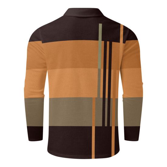 Мужской весенне-осенний топ с цветными блоками и пуговицами с отложным воротником и длинным рукавом, мягкая дышащая повседневная мужская рубашка средней длины в деловом стиле