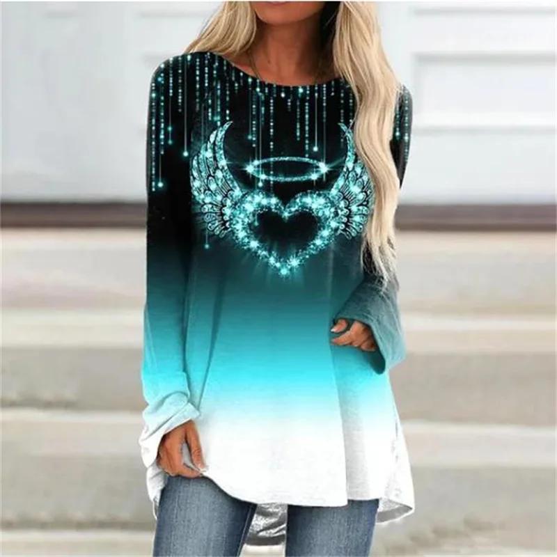 Women Autumn and Winter Clothes Casual Long Sleeve Tops Ladies 3D Printed Shirts Loose Tunic T-shirts Pullover Blouses