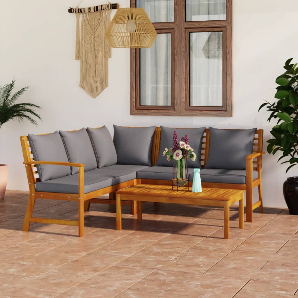 4 Piece Garden Lounge Set with Cushions Solid Acacia Wood