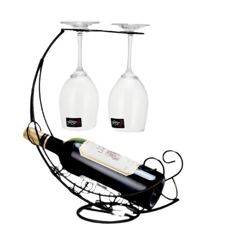 Tabletop Metal Wine Bottle Rack Elevated Vertical Countertop Wine Glass Display Organizer, Holds 1 Bottle 2 Glasses