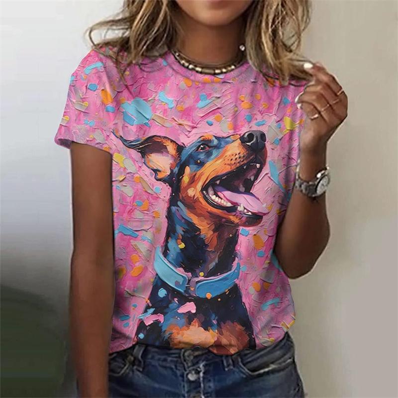 Футболка с рисунком ретро-слона и собаки для женщин, красочные 3D-принты с изображением животных, летние футболки с короткими рукавами, футболки больших размеров, топы с круглым вырезом