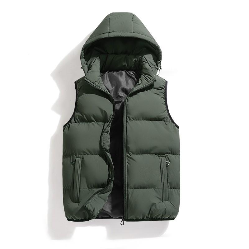Mens Hooded Puffer Vest Solid Color Plus Size Warm Winter Fall Casual Outerwear