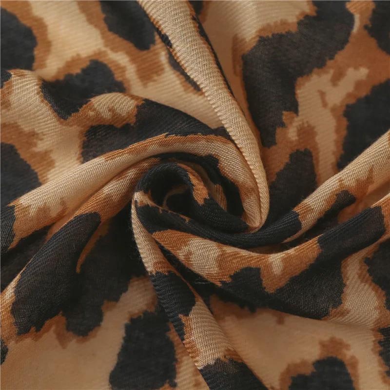 Корейский леопардовый принт шарф шаль: Длинный зимний галстук двойного назначения из хлопка и льна для студенток