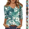Women's Tops Three-quarter Sleeve Shirt V-neck Loose Casual Shirt Floral Print T-shirt