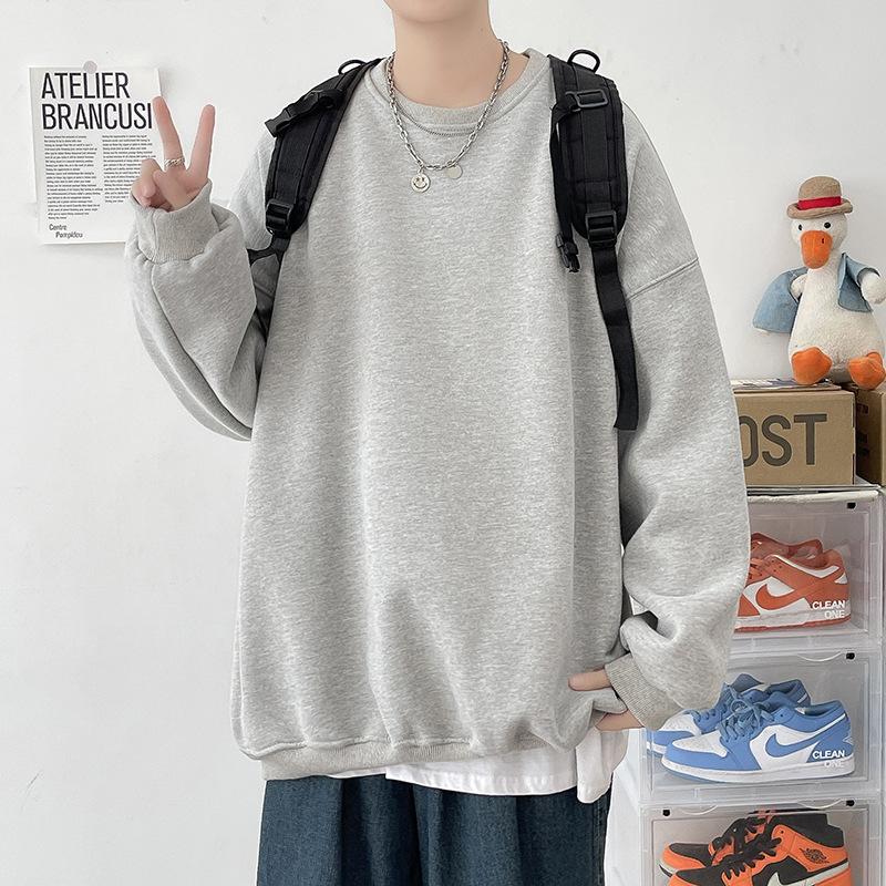 Мужская толстовка весна и осень свободная повседневная китайская хлопковая толстовка с круглым вырезом мужская пуловер с длинными рукавами однотонная нижняя рубашка