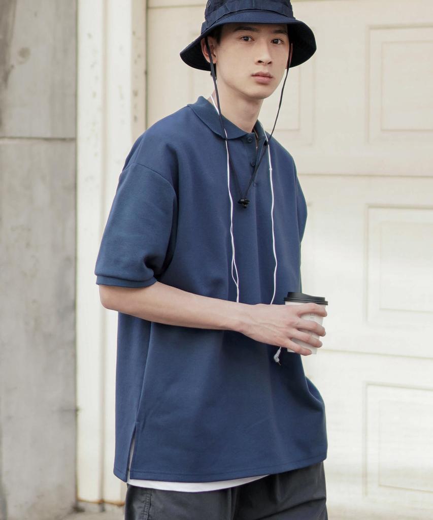 JEMUT Finns Oversized Collared Short Sleeve Tee Navy Yhst2354