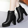 Autumn Winter Red Leather Boots Fashionble High Heels Women's Short Boots Platform Comfortable Warm Plush Women Boots