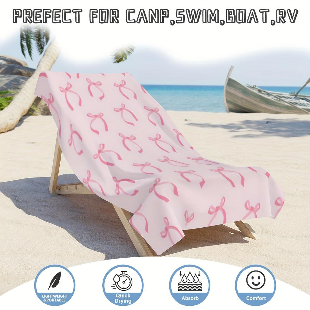 Pink Bow Bath Pool Beach Towel-Super Soft Absorbent Towel Perfect Gift for Female Friends