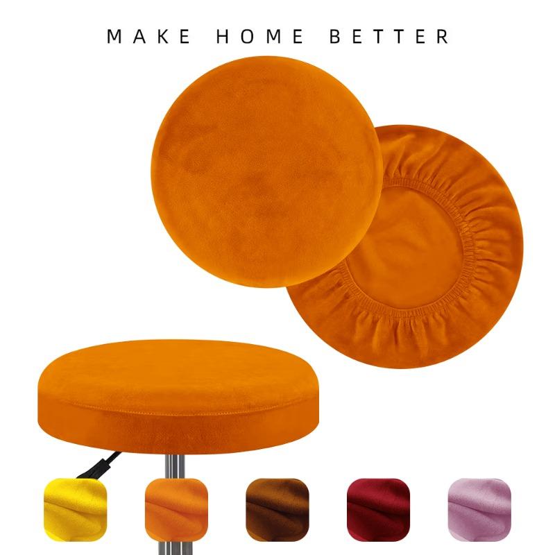 Premium Silver Fox Velvet Round Stool Cover Elastic Universal Bar Seat Cover Slip Resistant Protective Chair Slipcover