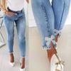 Women's Pants  Multi-Pocket Relaxed Fit Jeans Stretch Denim Pants With Pockets Trousers