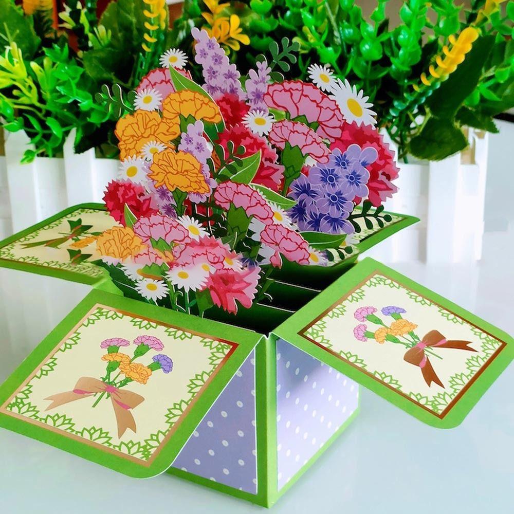 Greeting Card 3D Pops-up Bouquet Rose/Lily/Sunflower/Tulip Paper Flowers Daisy/Carnation