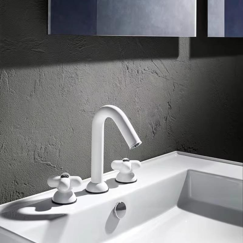 Fashion Lovely Bathroom Basin Faucet 8 inch Widespread Lavatory Mixer Tap Brass Red Green Cross Handle hot and cold Sink Mixer