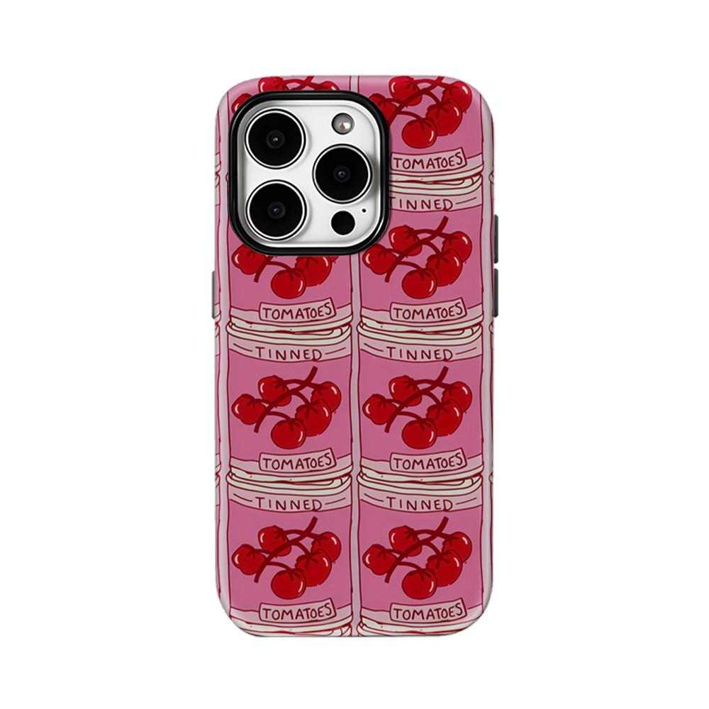 Pink Tomato Tins Retro Phone Case for IPhone 17AIR 16E 16 15 14 13 12 11 17 Pro Max Plus Double-layer Back Cover